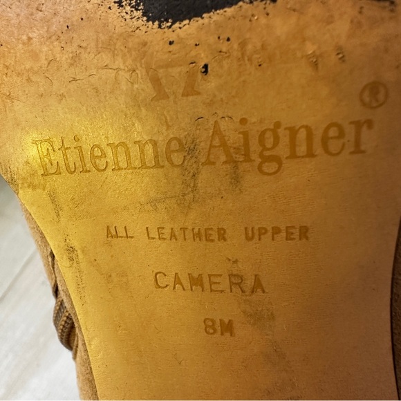 Etienne Aigner Camera Suede Camel Tan Leather 2” Heel Ankle Boots, 8M - Picture 6 of 10